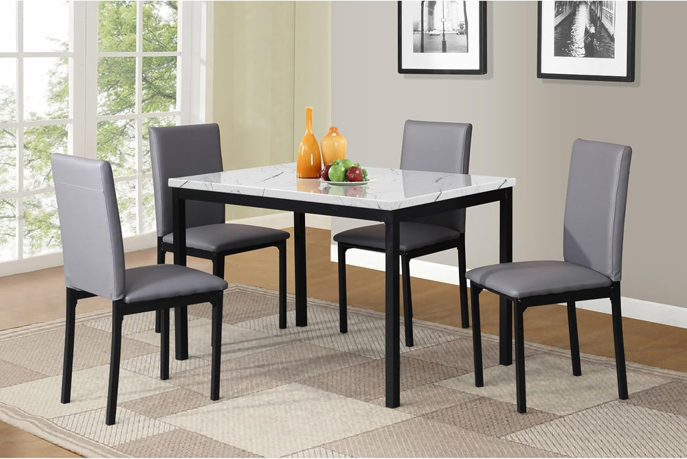 Roundhill Furniture 5 Piece Citico Metal Dinette Set with Laminated Faux Marb...