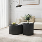 Nesting Coffee Table Set of 2, Modern Round Black Wood Coffee Table with Built-in Storage, Mid-Century Accent Side Table for Living Room, Kitchen, Small Apartment