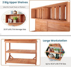 Merax 65" Large Wooden Farmhouse Rustic Outdoor Potting Bench Table with 4 Storage Shelves and Side Hook, Patio Workstation, for Garden, Backyard, Natural