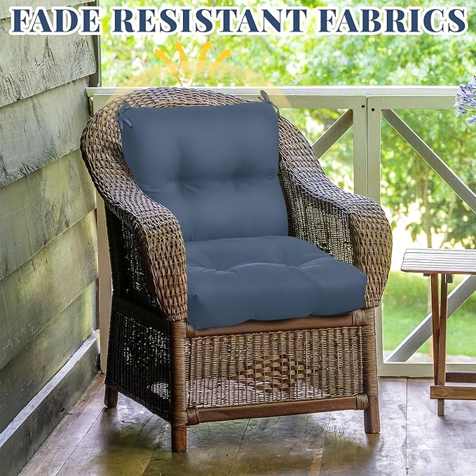 Geetery Outdoor Chair Cushions Set of 4 for Patio Lawn Furniture Wicker Rocking Dining Chairs 42x21x4 Inch High Back Seat Pads Replacement with Ties Weather-Resistant Fade-Resistant Indoor(Blue Gray)