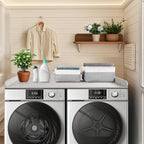 Washer Dryer Countertop with 2 Pack Storage Baskets, Wood Washer and Dryer Countertop with Non-Slip Pads/Edge Rails for Laundry Room Storage and Organization, 27.5" W x 54" L(Light Grey Marble)