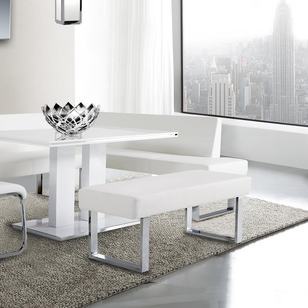 Armen Living Amanda Bench in White and Chrome Finish 48"x18"x19"