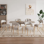 VKNOW Wooden Dining Chairs Set of 6, Modern Upholstered Dining Room Chairs with Rubberwood Legs and Curved Backrest, Fabric Kitchen Chairs for Farmhouse/Living Room/Dining Room, Brown