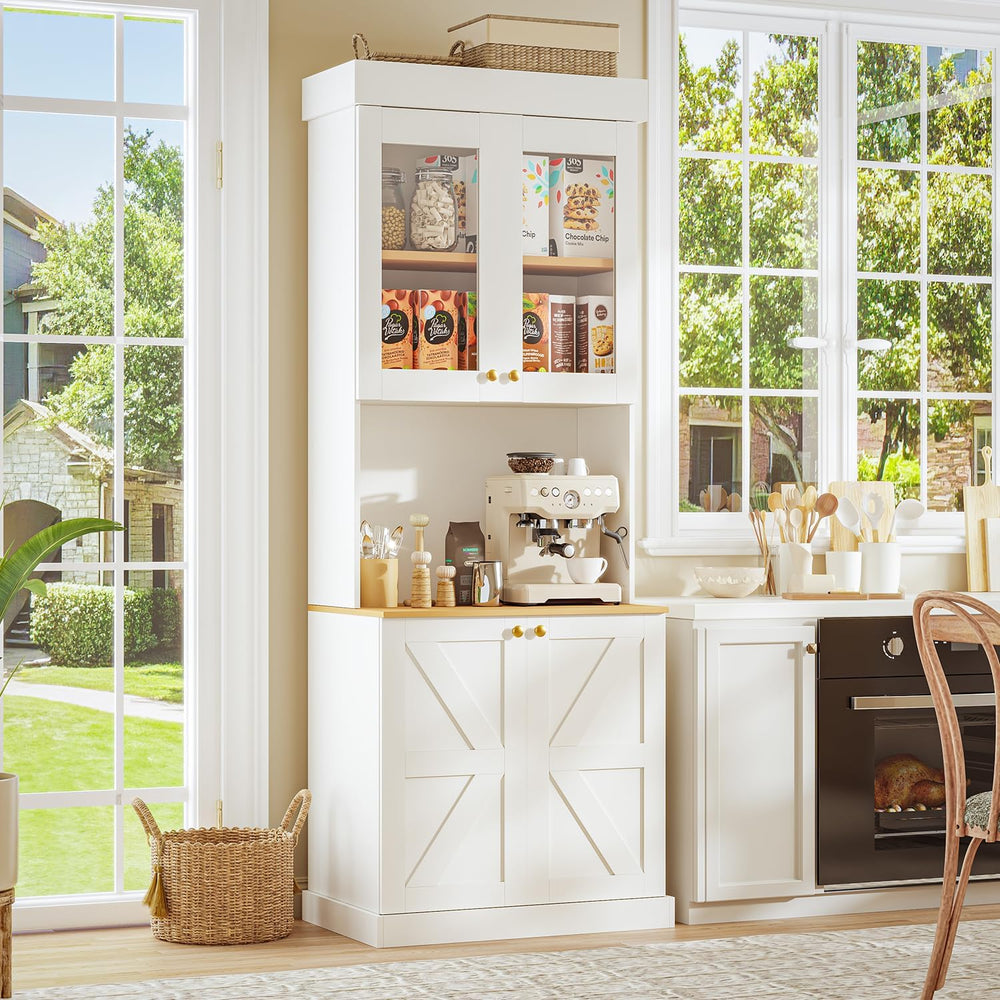 ivaniti 71" Farmhouse Kitchen Pantry Cabinet, White Freestanding Storage...