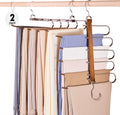 HOUSE DAY Pants Hangers Space Saving, Wood Jean Hangers for Closet, Non Slip Multi functional Pants Rack Hanger Multiuse Pant Organizer For Closet Space Saving Hangers for Pants, Scarfs (2PACK,Walnut)