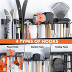48-Inch Heavy Duty Garage Tool Organizer, Wall Mount Storage System with Adjustable Metal Hooks, 440lbs Capacity, Ideal for Garden Tools, Shovels, Rakes, Brooms, Ladders (48‘’ Metal Hooks)