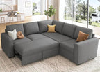 HONBAY Sectional Sleeper Sofa with Pull Out Bed, L Shaped Couch with Storage Seat, Modular Sectional Couches for Living Room, Dark Grey