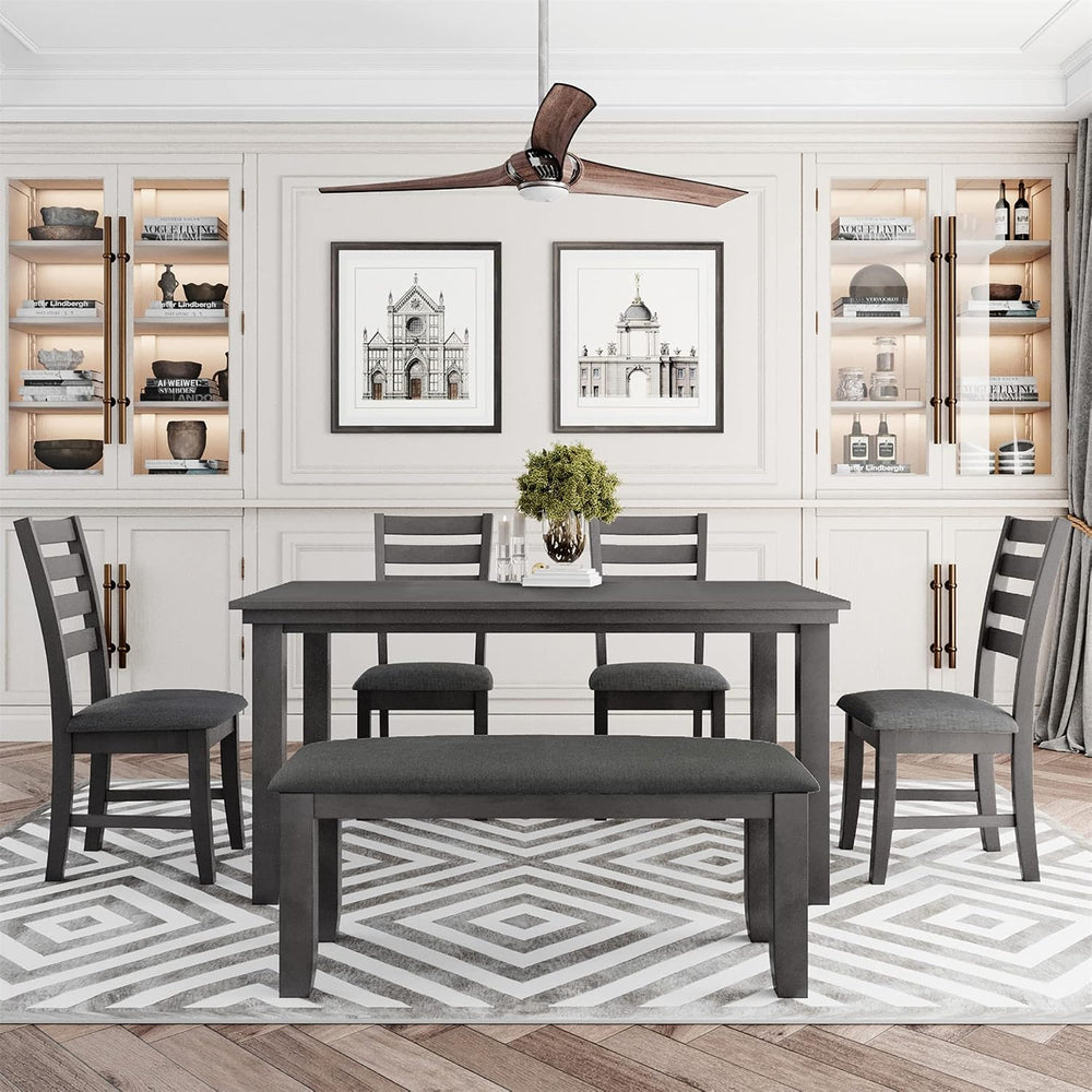 Merax Dining Table Set for 6, Farmhouse 6 Piece Dining Room Table Set with 4 ...