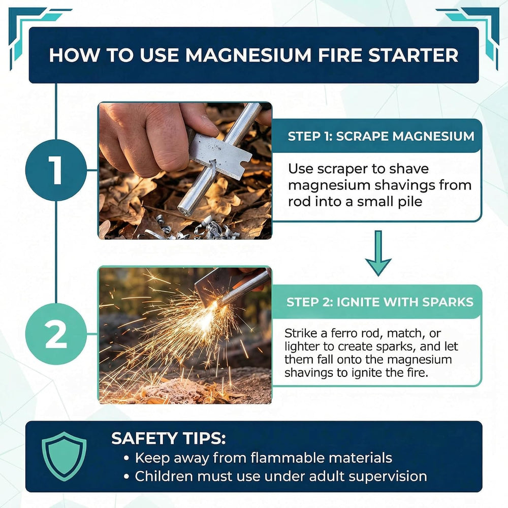 10-Pack 99% Pure Magnesium Fire Starter Rods (3.5x0.63 Inch)