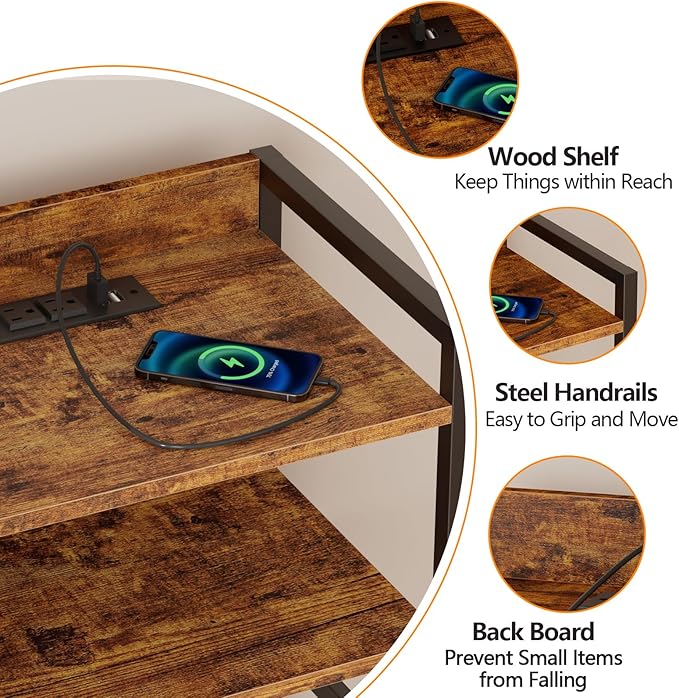 Furnulem Night Stand with Charging Station and Led Light, 4 Drawer Dresser fo...