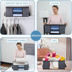 VENO 3 Pack Medium Clothes Storage Bag Organizer with Reinforced Handle Thick Fabric for Comforters, Blankets, Bedding, Foldable with Sturdy Zipper, Clear Window, Grey, Reusable (9.5 Gallon)