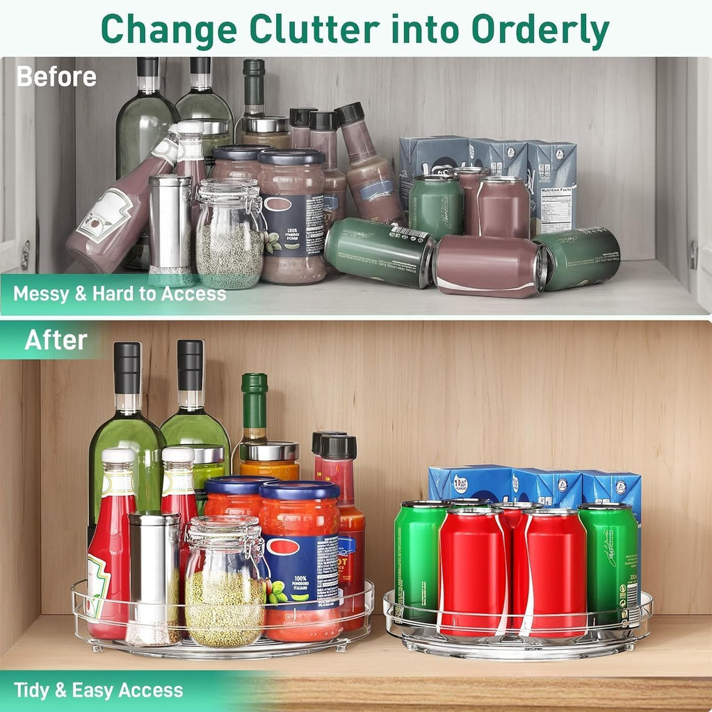 Optish 2 Pack 9.5" Lazy Susan Organizer, Lazy Susan Turntable for Cabinet, Spice Organization for Cabinet, Refrigerator, Pantry, Closet, Countertop, Non-Skid Turntable Organizer, Clear