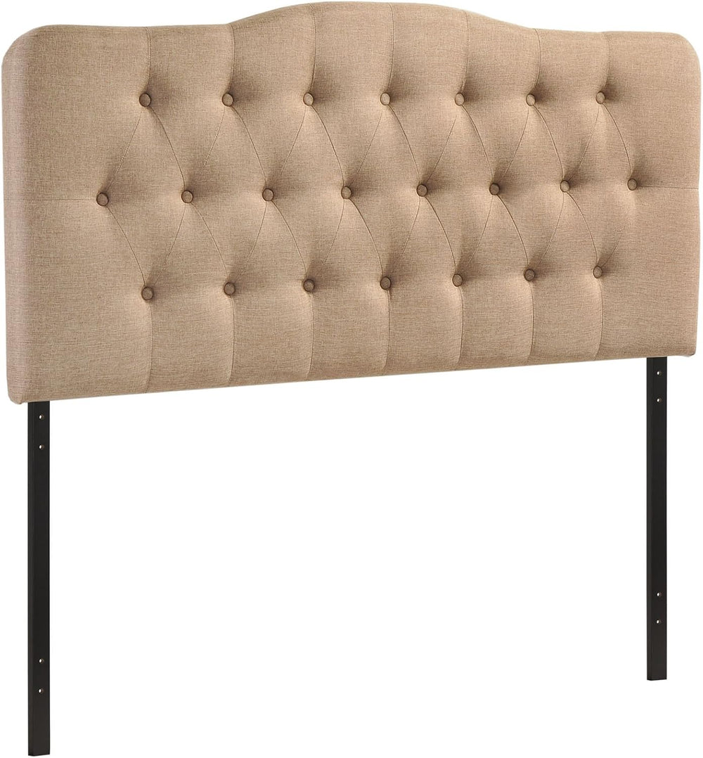 Modern Contemporary Queen Size Fabric Headboard, Beige Fabric