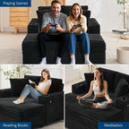 GarveeHome Oversized Chaise Lounge Chair Indoor, 56x60 Inch Comfortable Corduroy Lounge Sofa with Charging Ports & Cup Holders, Cozy Reading Couch for Bedroom Living Room Apartment, Black