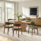 HULALA HOME Dining Chairs Set of 6 Mid-Century Modern Fabric Upholstered Dining Room Chairs Kitchen Side Chair with Open Curved Back, Walnut Rubber Wood Legs, Dinner Chairs for Living Room, Olive