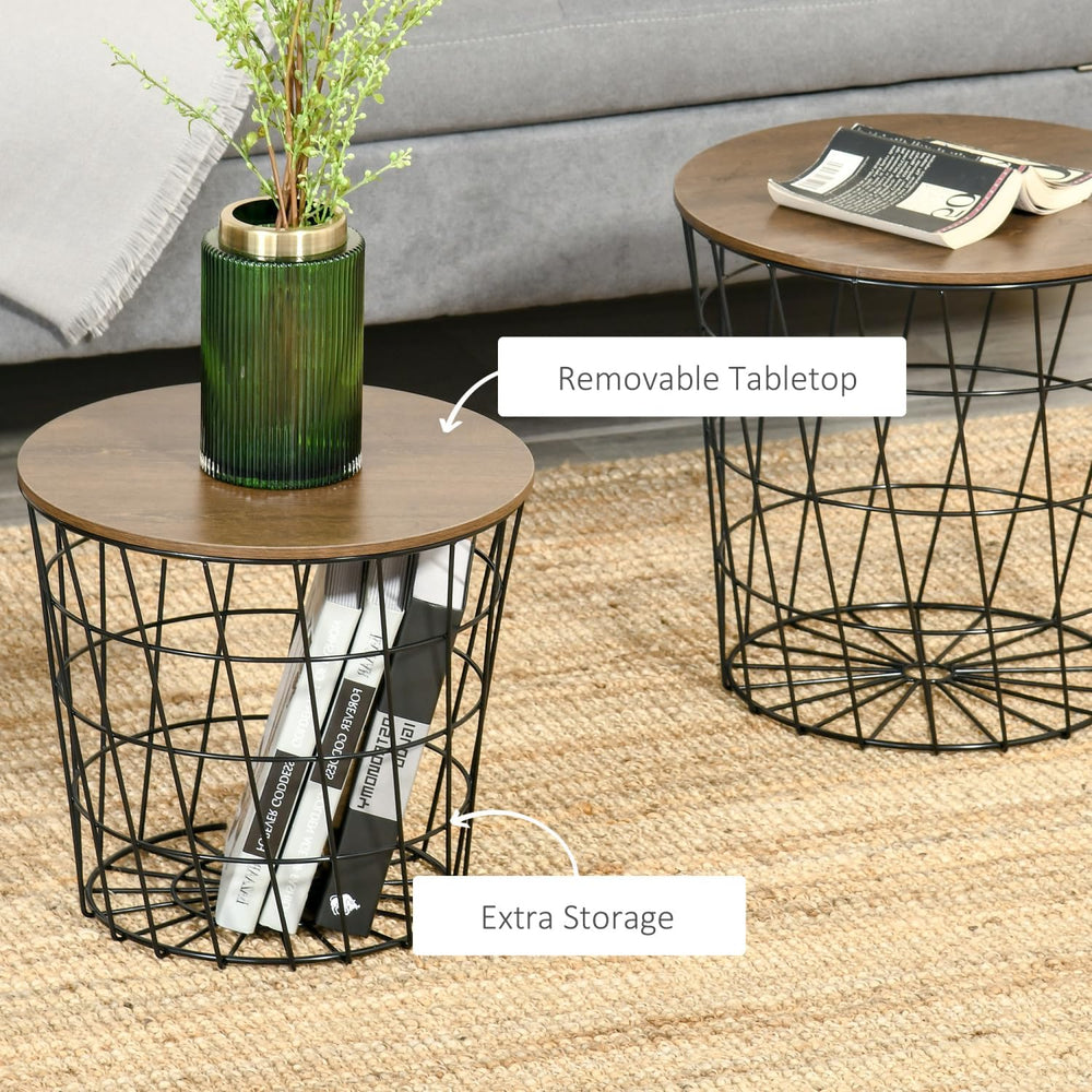 Nesting Tables Set of 2 with Storage, Round Accent Side Tables for Living Roo...