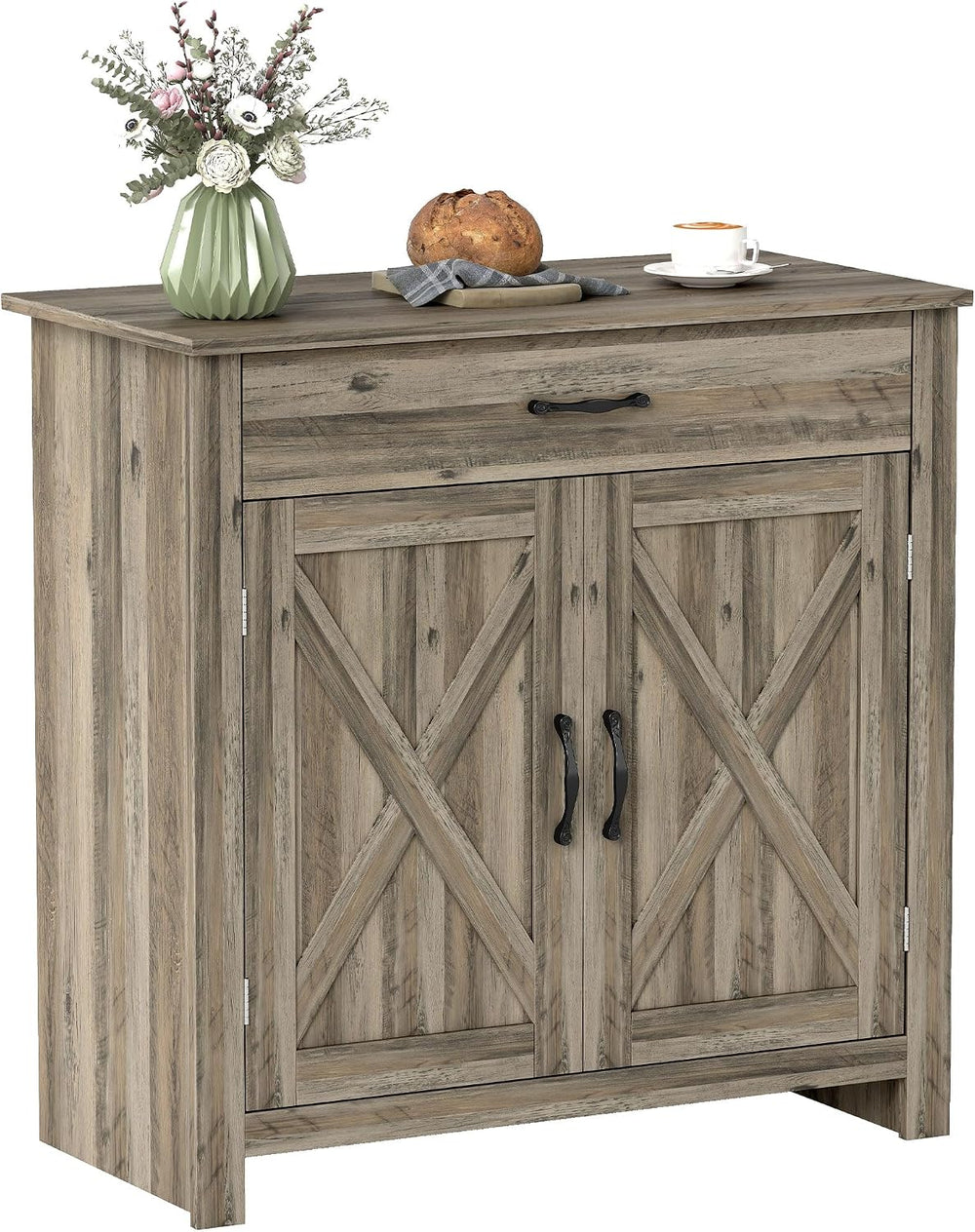 HOMCOM Farmhouse Sideboard Buffet Cabinet Barn Door Gray