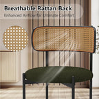 Mid Century Modern Dining Chairs Set of 2 with Rattan Backrest,Velvet Upholstered Accent Kitchen & Dining Room Chairs with Sturdy Metal Frame,Green