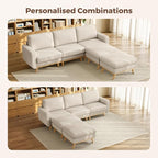 Vesgantti 97" Modular Sectional Sofa Light Gray, U-Shaped Couch with Movable Ottoman, Comfy Corduroy Couch with Spring Cushion, Modular Sofa with Deep Seat for Living Room, Bedroom and Apartment