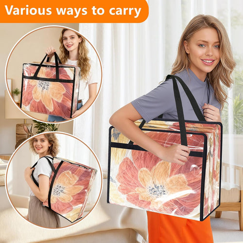 4 Pack Clear Clothes Storage Bags, Vinyl Blanket Storage Bag with Heavy-Duty Zipper, Foldable Moving Bags, Closet Organizers for Bedding, Comforter, Linens, Sweaters, Pillows, Toys (40L)