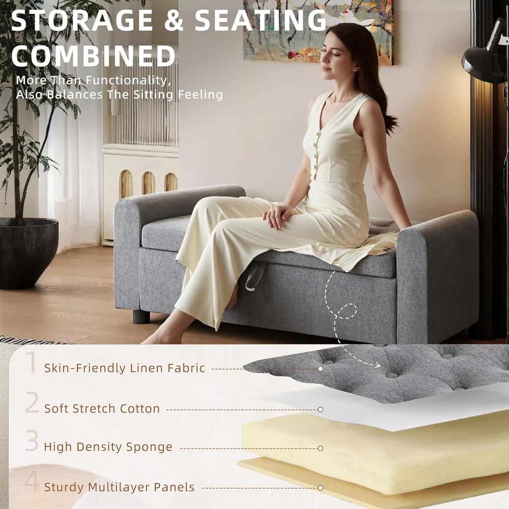48" Ottoman with Storage, Tufted Storage Ottoman Bench, Convenient Livin...