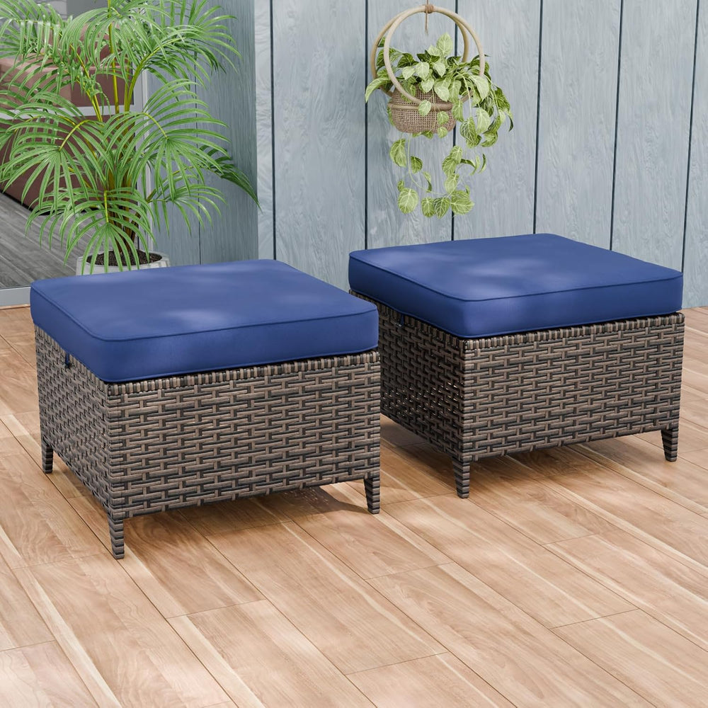 Canyon Ridge Wicker Outdoor Ottomans Set of 2, Patio Ottoman Foot Rest for Co...