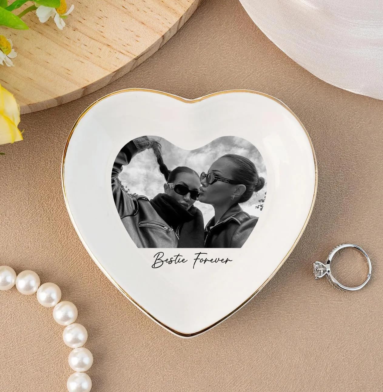 Chillever Personalized Friendship Jewelry Dish, Sisters Jewelry Dish, Custom Besties Gifts, Bff Gifts, Friendship Gift, Best Friend Gift for Women, Customized Jewelrys Plate, Birthday, Christmas