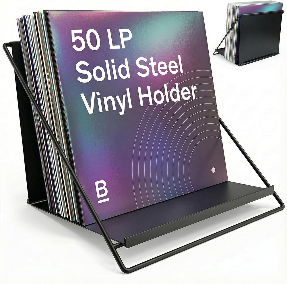 Boundless Audio Vinyl Record Storage Rack - Record Holder for 50 LPs, Black |...