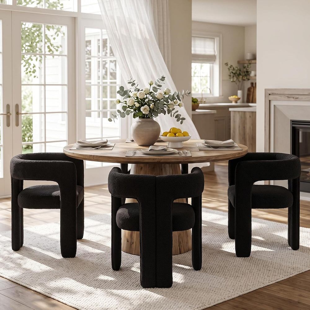 VESCASA Modern Barrel Dining Chairs Set of 4 with Open Back, Black Boucle