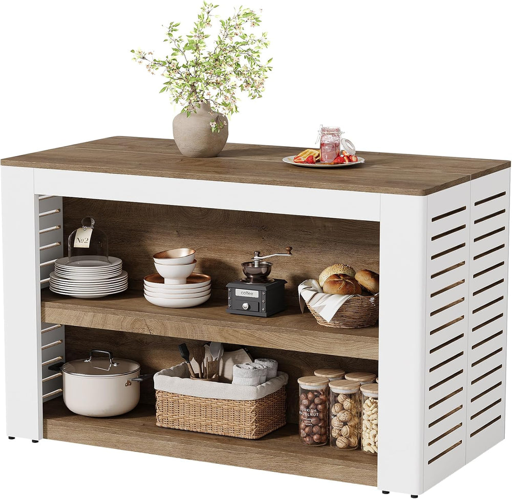 Tribesigns 55.1-Inch Kitchen Island with Storage and Seating Space | 3-Tier F...