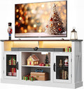WLIVE Farmhouse TV Stand for 65 Inch TV, Tall Entertainment Center with LED Lights & Storage Cabinets, TV Media Console Table with Adjustable Shelf for Living Room, Bedroom, Home Theater, Milk White