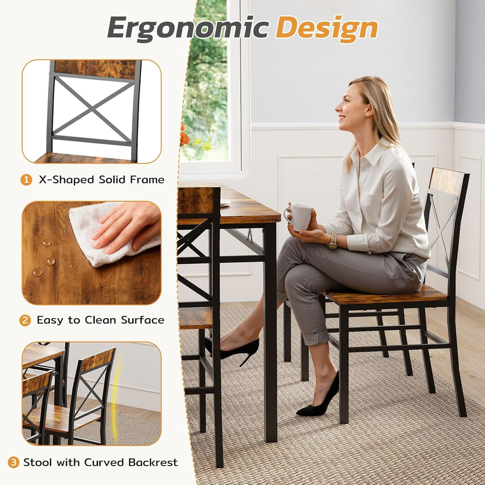 Zevemomo 7-Piece Dining Table Set, Kitchen Table Chairs Set of 6, Brown | Din...