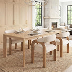 Farmhouse Dining Chairs Set of 6 - Upholstered Armchairs with Linen Cushions & Curved Wooden Arms, Barrel Wood Kitchen Chairs for Dining Room/Cafe/Kitchen Island (Oatmeal Beige)