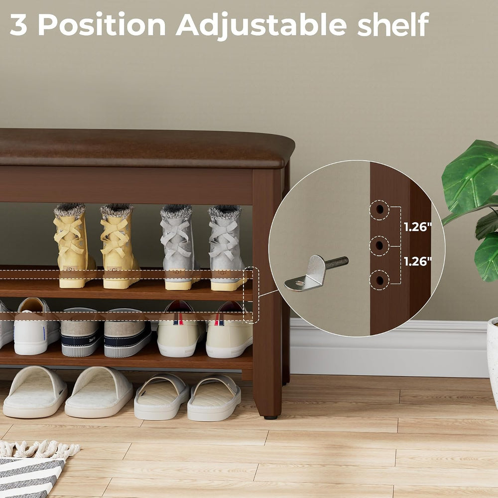 Homleke 39.4" Wide Solid Wood Shoe Rack Bench with Flip-Top Storage | 2-...