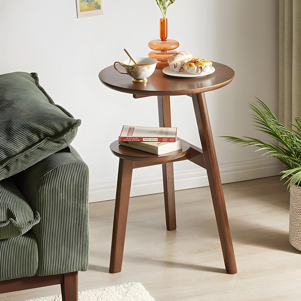 Side Table, 2-Tier Round End Tables Living Room, Mid Century Modern Side Tabl...