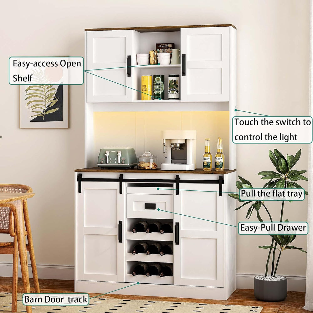 72'' Kitchen Hutch Storage Cabinet Buffet with Drawers, Kitchen Pantr...