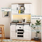 72'' Kitchen Hutch Storage Cabinet Buffet with Drawers, Kitchen Pantry Cabinets with Doors/3 AC Outlets/2 USB Charging Ports, Food Pantry Cabinet with Microwave Shelf for Dining Room (White - 72'')