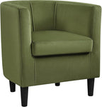 Yaheetech Velvet Accent Chair, Modern and Comfortable Armchairs, Upholstered Barrel Sofa Chair for Living Room Bedroom Waiting Room, Olive Green