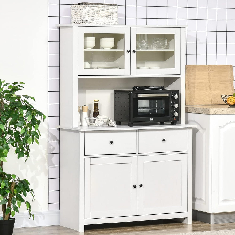 HOMCOM 63.5" Kitchen Buffet with Hutch, Pantry Storage Cabinet with 4 Sh...
