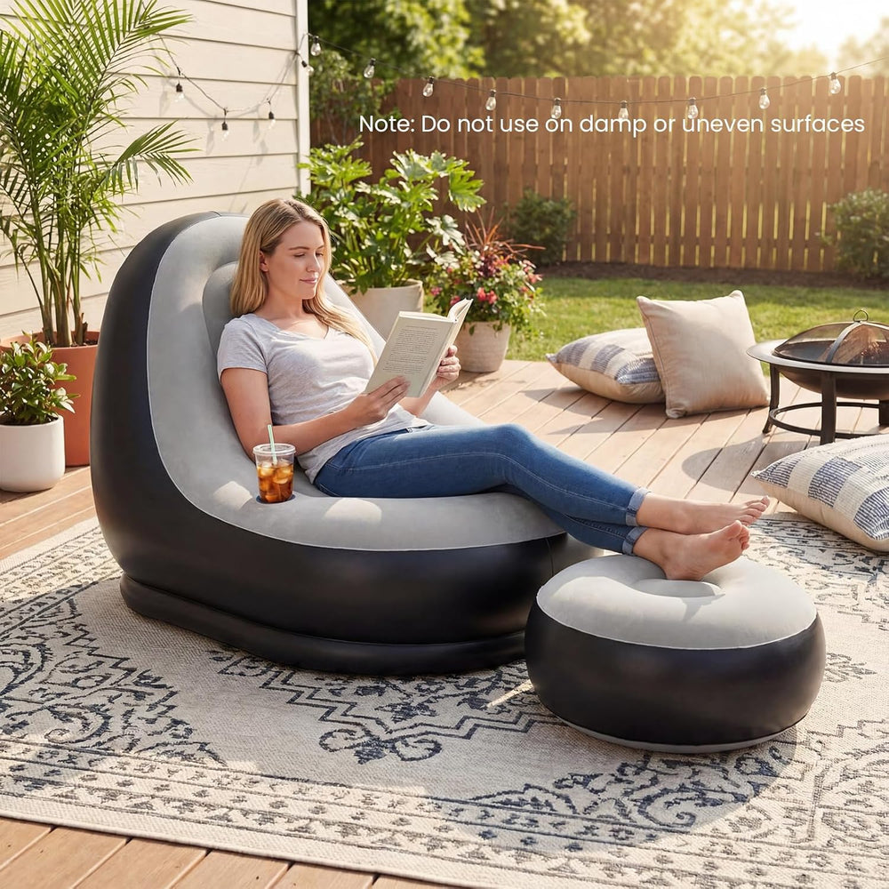 DORTALA Inflatable Chair with Ottoman, Portable Blow Up Single Air Sofa with ...