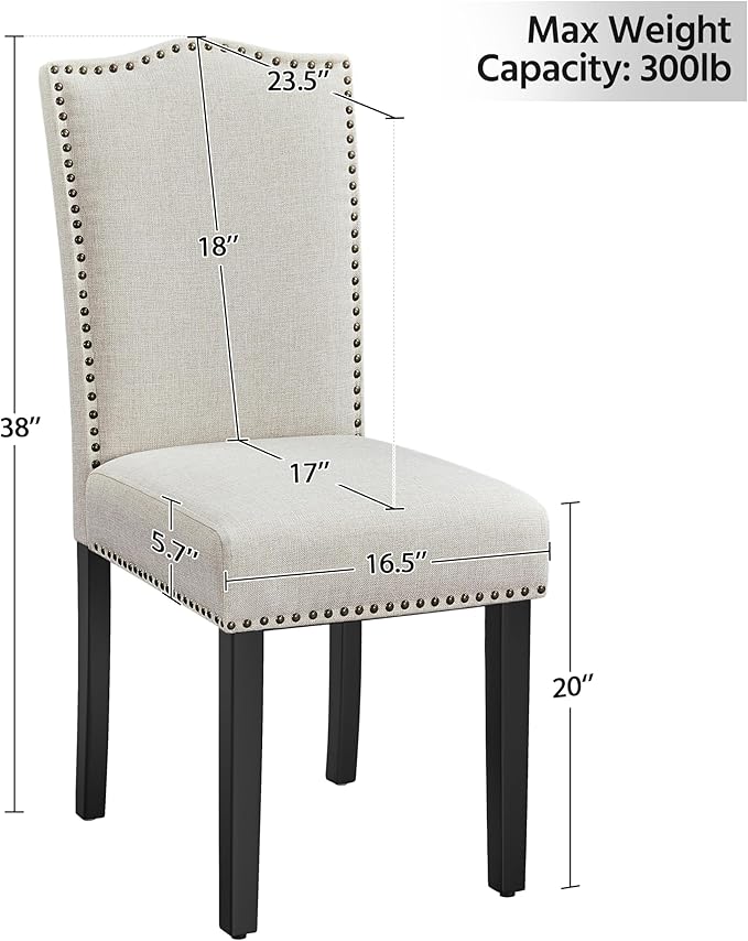 Yaheetech Dining Chairs Set of 6 Modern Kitchen Chairs with Fabric Upholstered Seat and Solid Wood Legs for Home/Kitchen/Living Room, Beige