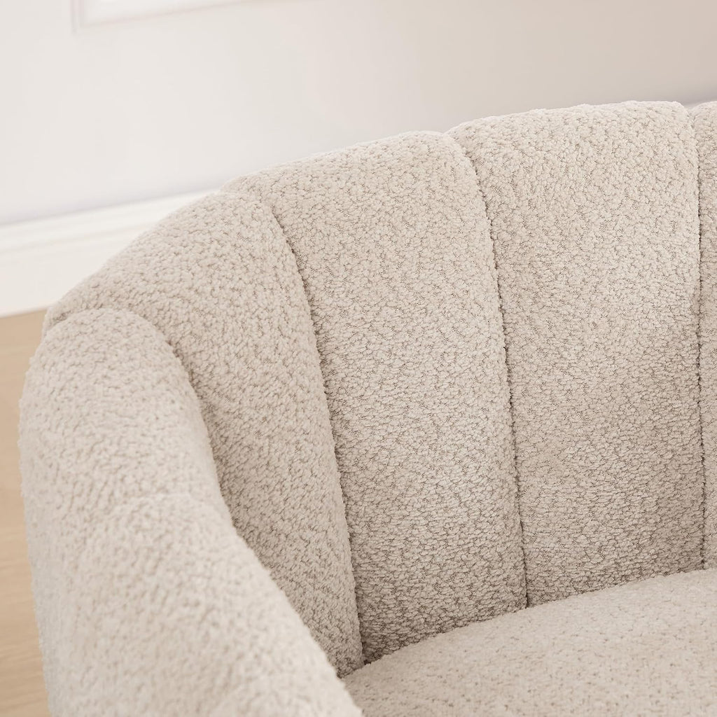 Swivel Barrel Chair Set of 2, 360 Degree Round Swivel Accent Chair for Living Room, Mid Century Modern Upholstered Accent Chair,Comfy Tufted Sofa Armchairs for Bedroom,Nursery,Boucle,Wheat