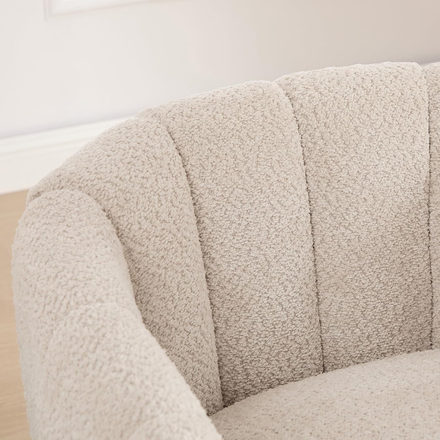 Swivel Barrel Chair Set of 2, 360 Degree Round Swivel Accent Chair for Living Room, Mid Century Modern Upholstered Accent Chair,Comfy Tufted Sofa Armchairs for Bedroom,Nursery,Boucle,Wheat