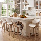 26'' Modern Barrel Swivel Counter Stools Counter Height Swivel Bar Stools with Backs Set of 4, Beige Linen Upholstered Bar Height stools, Farmhouse Solid Wood Barstools for Kitchen Island, Home Bar