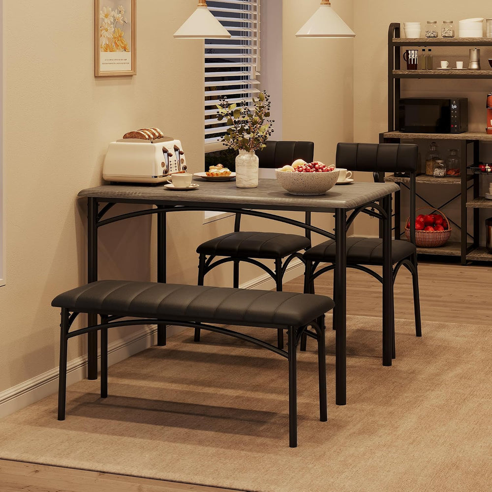 Garvee Dining Table Set for 4, Kitchen Table with Upholstered Bench and 2 Cha...