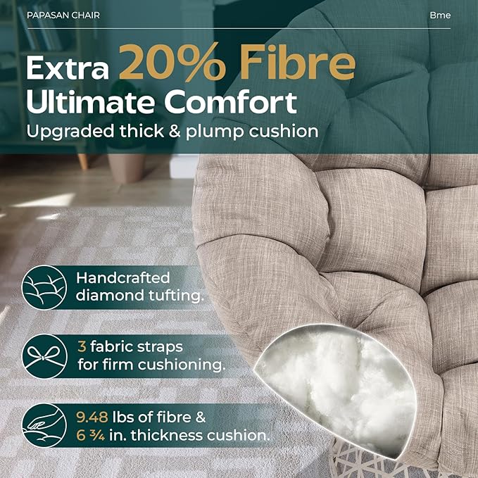 Bme 40" Ergonomic Wicker Papasan Chair