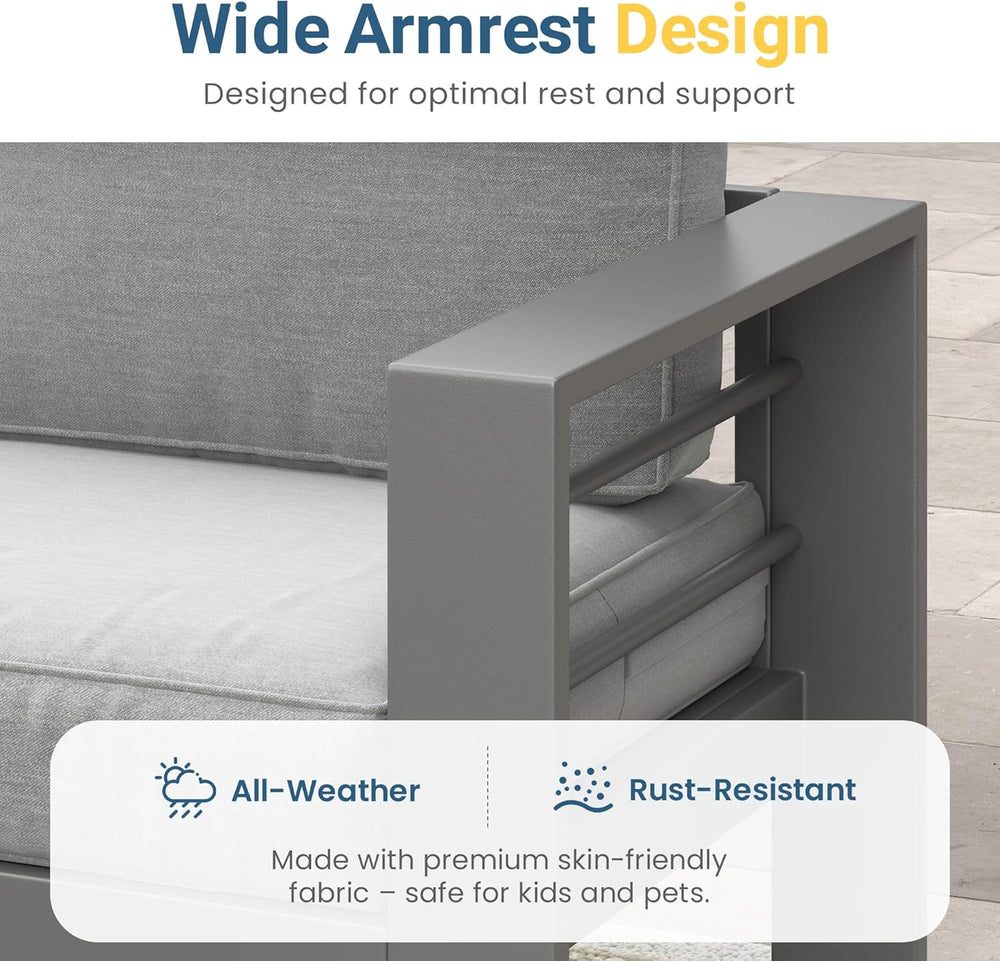 Wisteria Lane Metal Patio Furniture Sofa, All-Weather Outdoor Couch with Upgr...