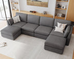 Faux Leather Modular Sectional Sofa Wide U Shaped Couches Grey | Oversized Couches for Living Room, Extra Large 6 Seater Comfy Luxury Deep Seat Couch