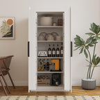 Freestanding Kitchen Pantry with 4 Shelves, Single Door with 5 Shelves, Rectangular Storage Cabinet, Modern Minimalist, for Living Room, Dining Room, White