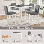 KEIKI 5-Piece Counter Height Dining Table Set with Square Table and 4 Upholstered Curved Backrset Chair, for 4 Person, Modern Wooden Table Set, Easy Assembly, for Kitchen, Dining Room, White+Gray